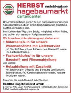 Stellenangebote Herbst Hagebaumarkt